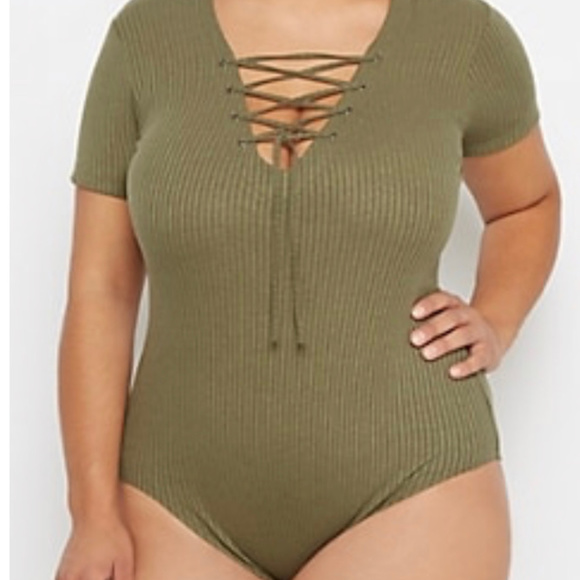Rue21 Tops - Rue21 Plus Size Olive Lace-Up BodySuit